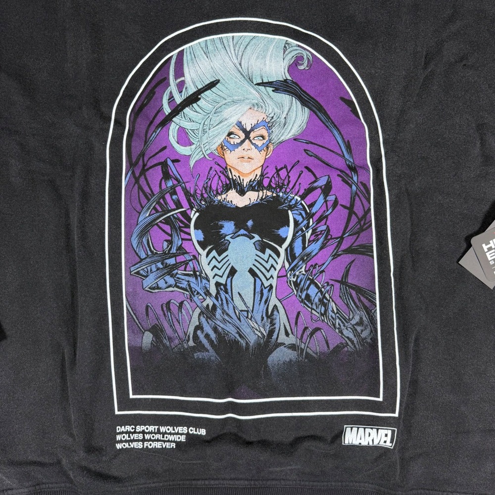 Darc Sport x Marvel Black Cat Crewneck Sweatshirt Vintage Black Mens Large NEW